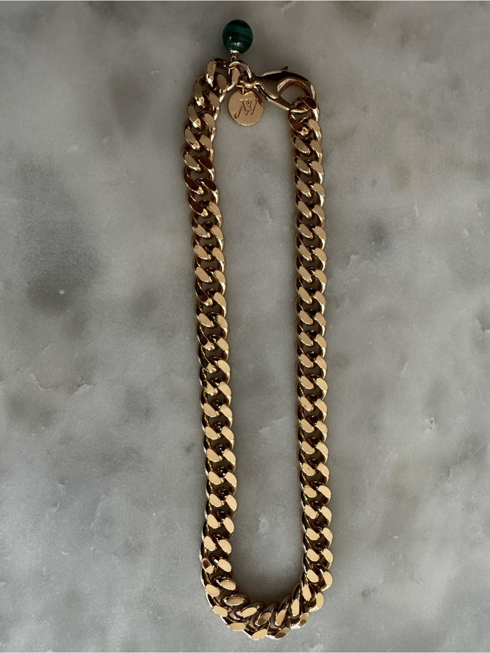 Jane Win Gold Curb Chain Necklace with Malachite Accent - Picture 4 of 6